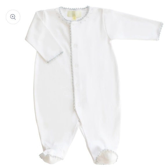 Pixie Lily Embroidered Blue Trim Jersey Footie Romper - Picture 1 of 3